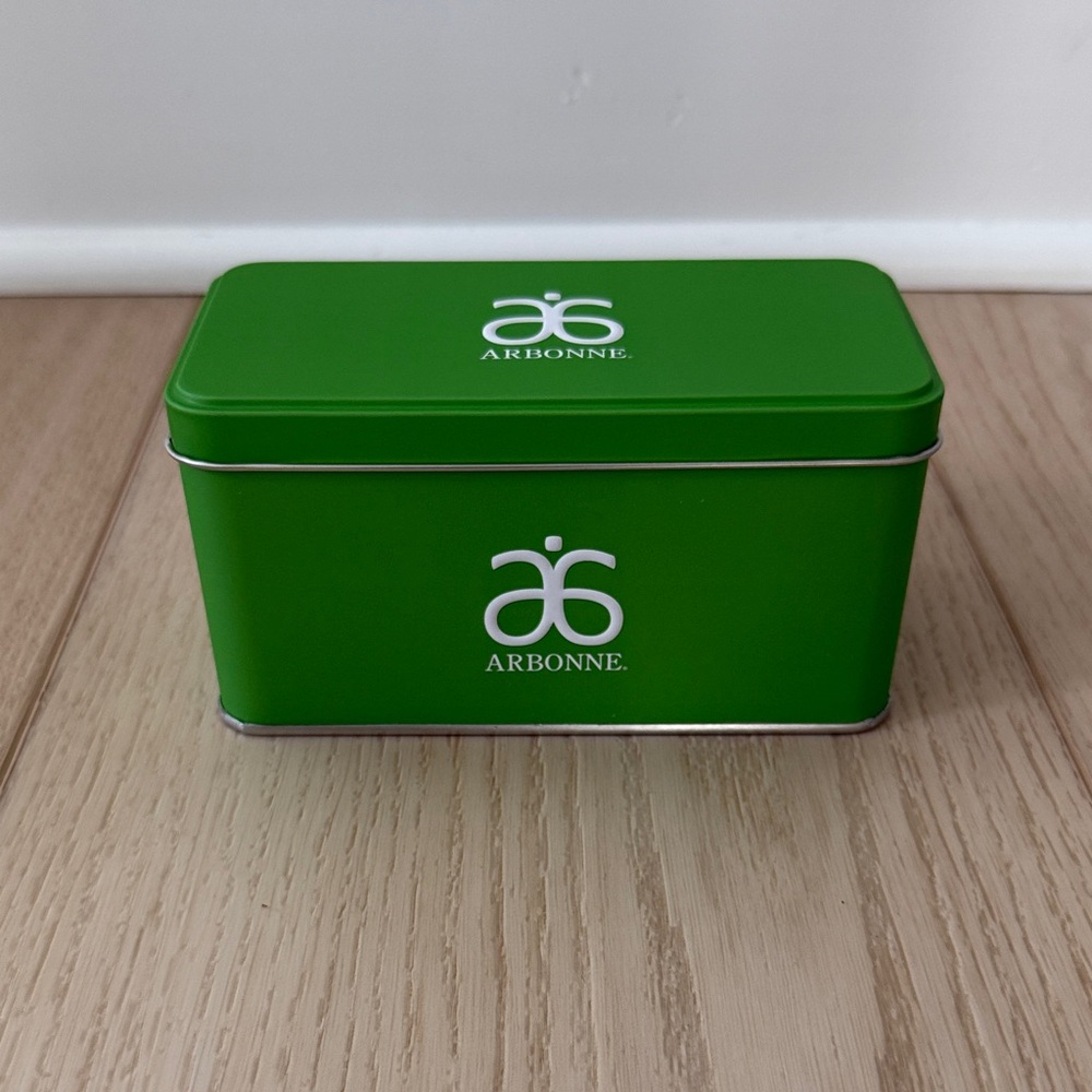 Arbonne Green Rectangular Metal Storage Tin with Lid
